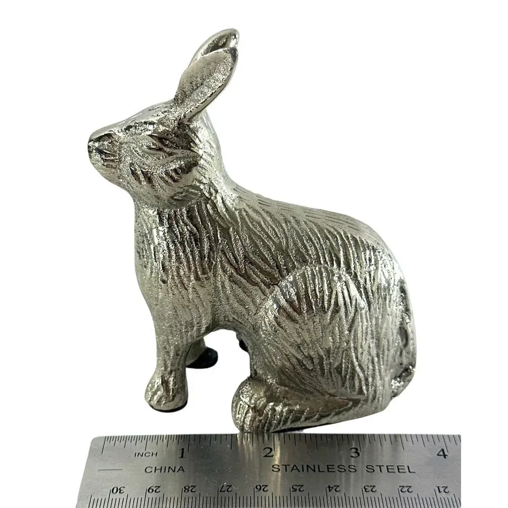 Cast Aluminum Rabbit Hare Figurine Silver Metal Sculpture 4.5”